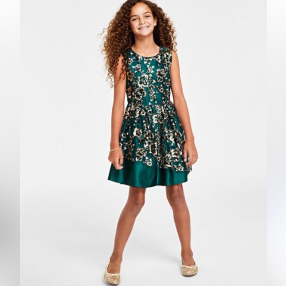 Rare Editions Elegant Green Gold Sequin Kids Dress Size 8